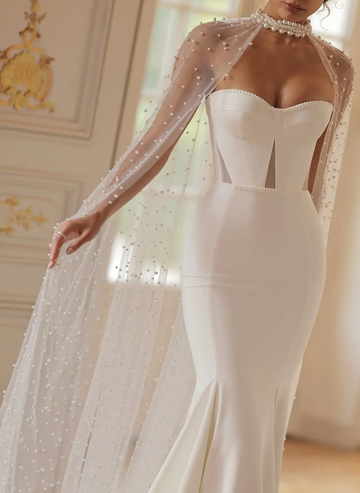 luxury sweetheart mermaid wedding dress Luxury Long Mermaid Sweetheart Sequined Wedding Dresses with Sleeves