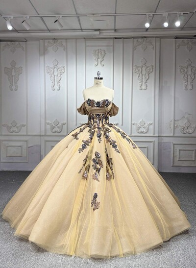 Luxury Off-The-Shoulder Sleeveless Ball-Gown Floor-Length Lace/Tulle With Beading/Sequins