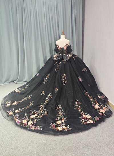 Luxury V-Neck Ball-Gown Chapel Train Tulle Wedding Dresses With Bow(s)/Beading/Sequins/Flower(s)