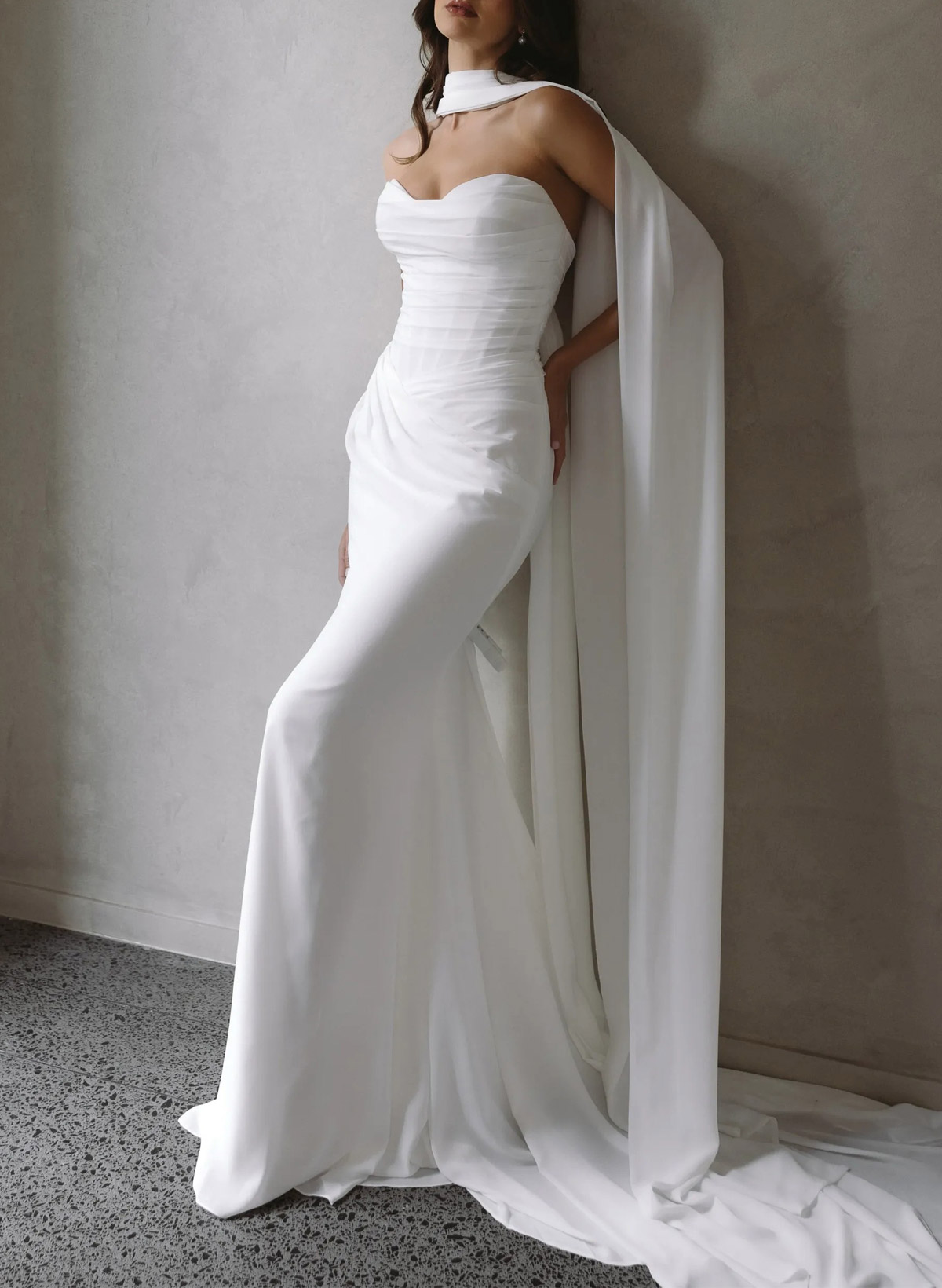 Elegant Sweetheart Sleeveless Trumpet/Mermaid Sweep Train Stretch Chiffon Wedding Dresses
