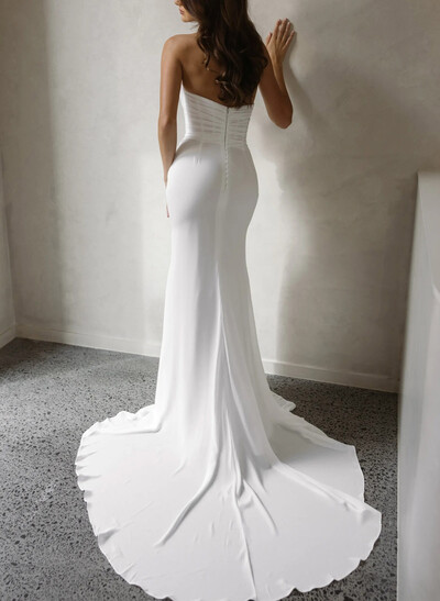 Elegant Sweetheart Sleeveless Trumpet/Mermaid Sweep Train Stretch Chiffon Wedding Dresses
