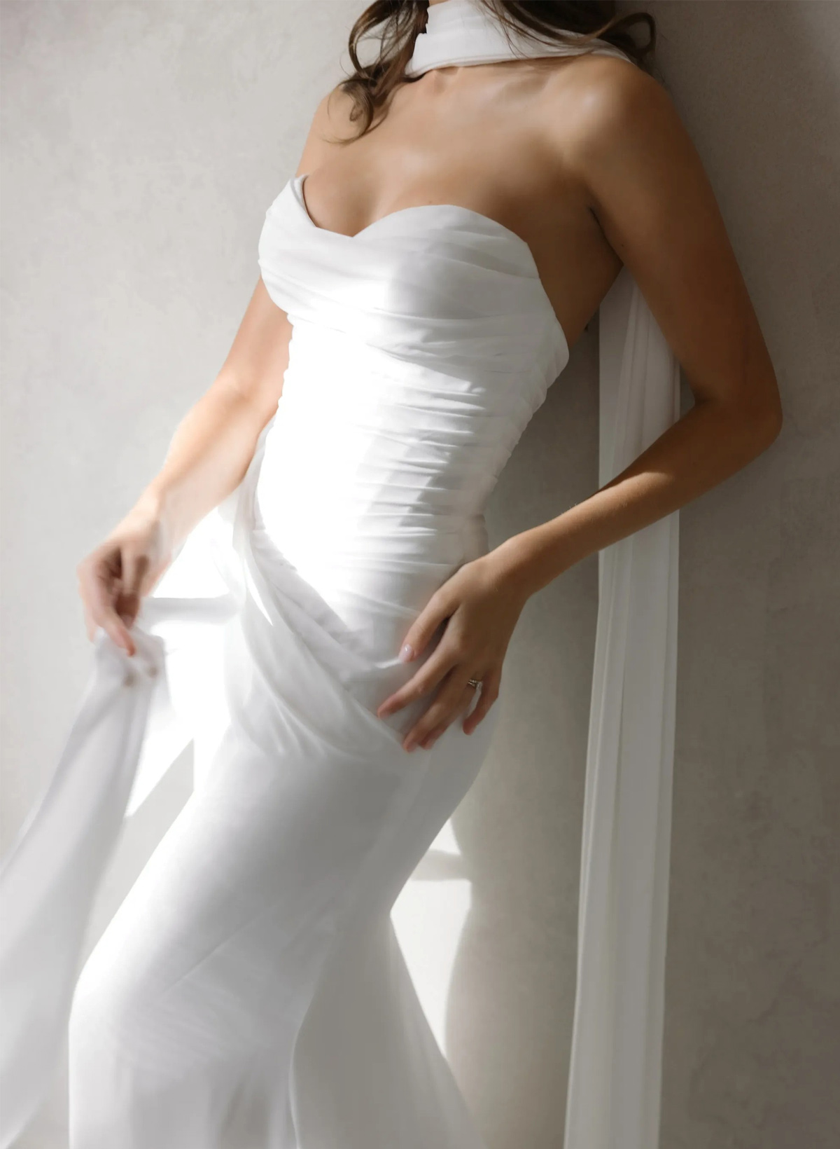 Elegant Sweetheart Sleeveless Trumpet/Mermaid Sweep Train Stretch Chiffon Wedding Dresses