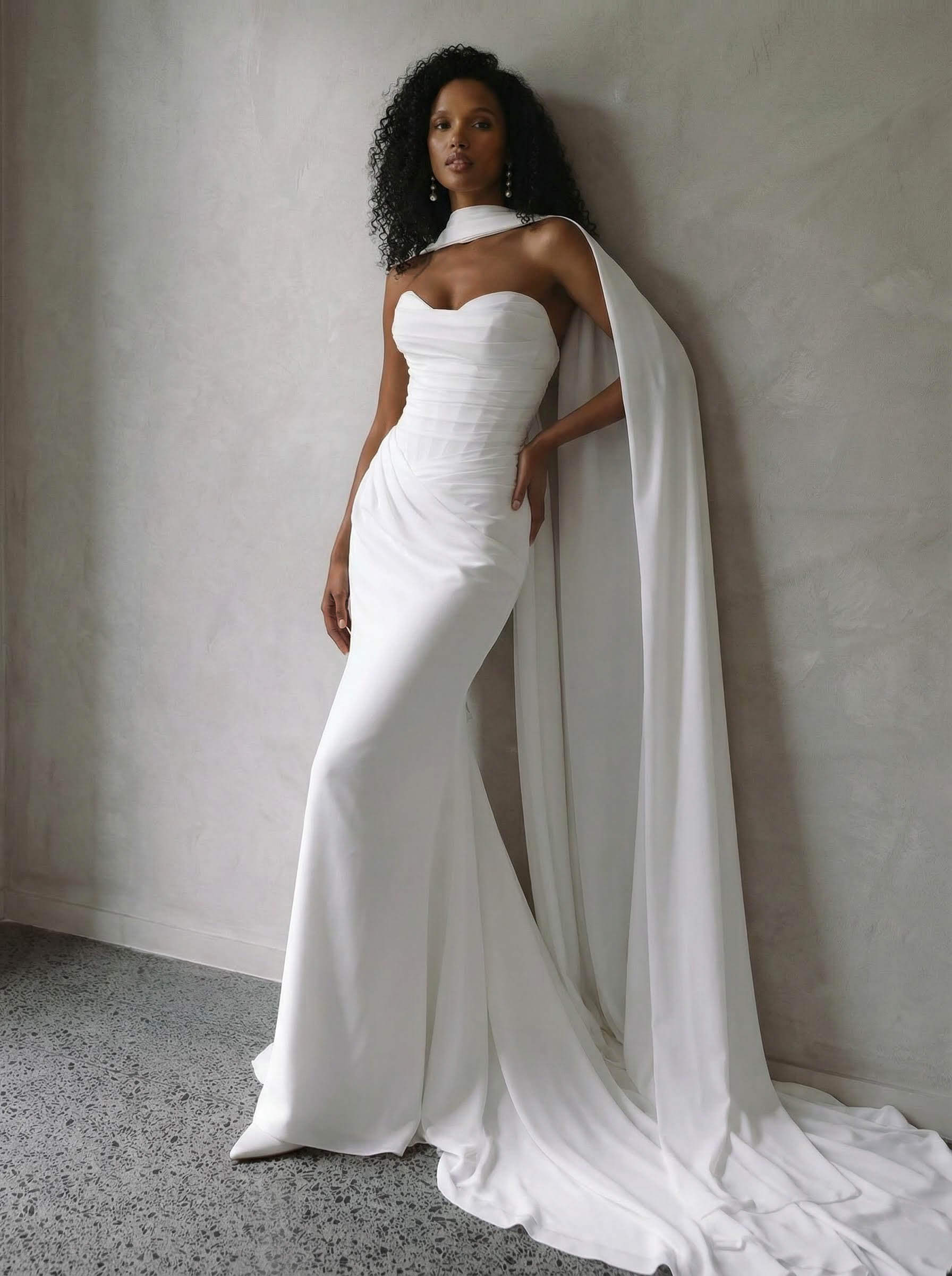Elegant Sweetheart Sleeveless Trumpet/Mermaid Sweep Train Stretch Chiffon Wedding Dresses
