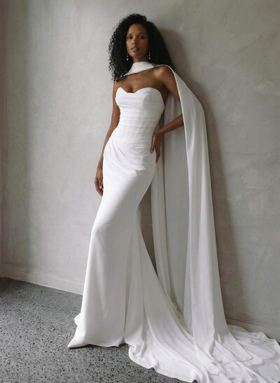 Elegant Sweetheart Sleeveless Trumpet/Mermaid Sweep Train Stretch Chiffon Wedding Dresses