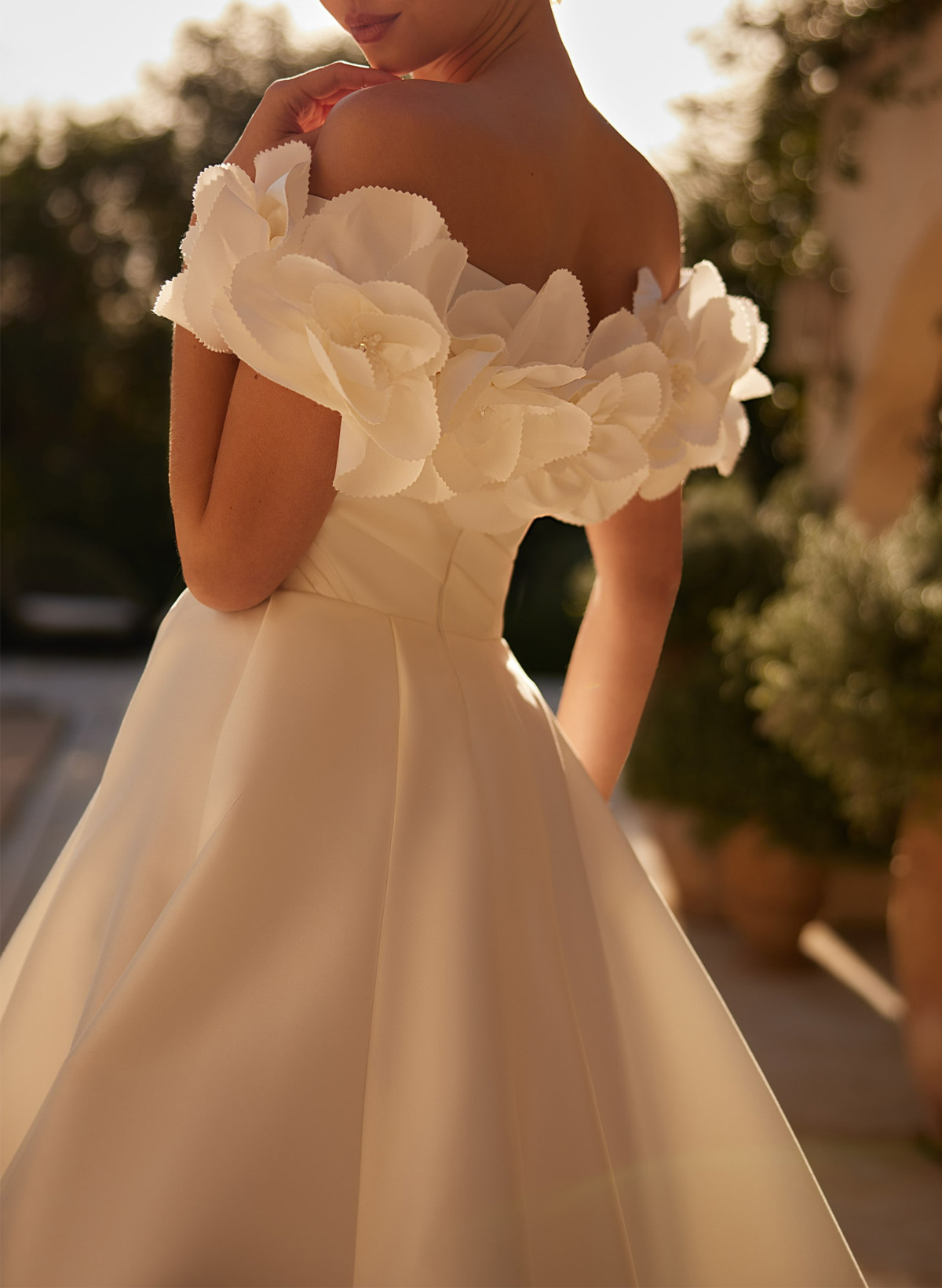 Elegant Off-The-Shoulder A-Line Sweep Train Matte Satin Wedding Dresses With Beading/Flower(s)
