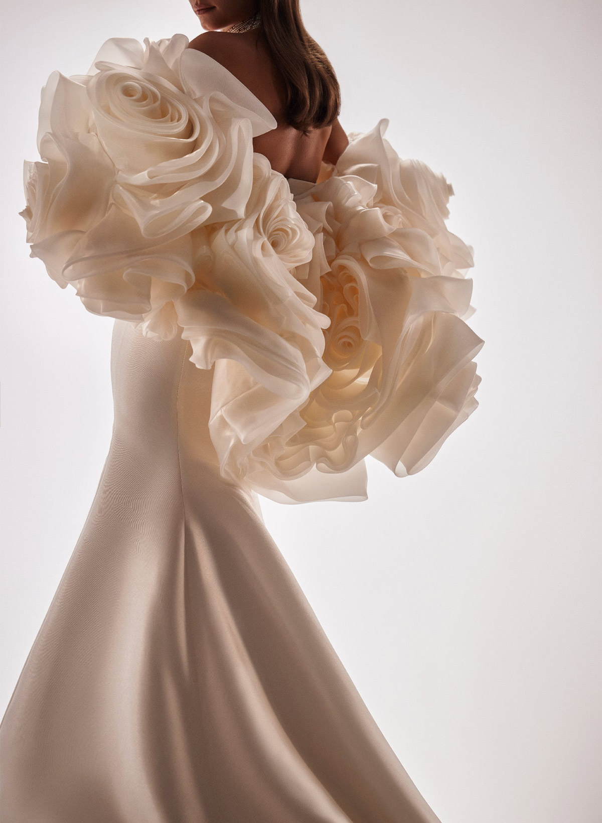 Elegant Sweetheart Mermaid Court Train Organza Wedding Dresses With Flower(s) Wrap