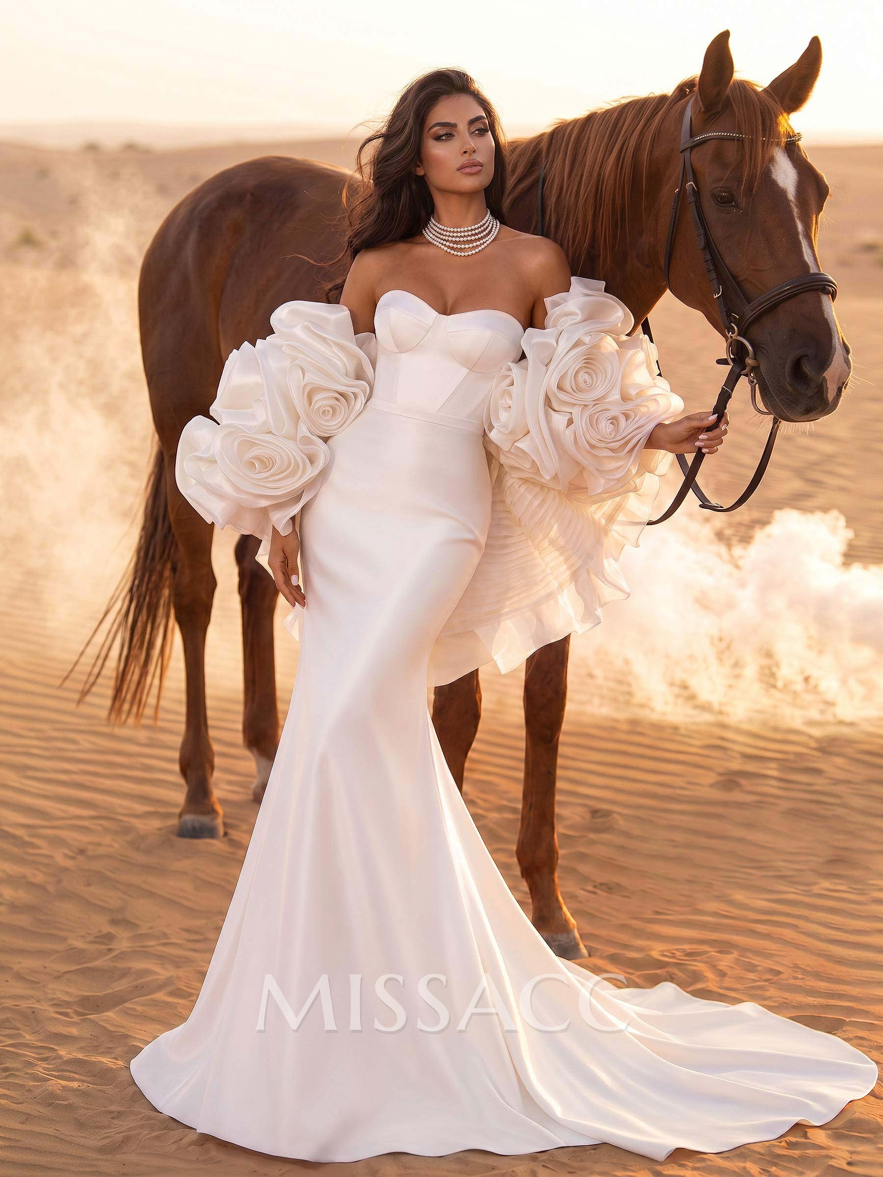 Elegant Sweetheart Mermaid Organza Wedding Dress With Chapel Train And Floral Wrap Elegant Sweetheart Mermaid Organza Wedding Dress With Chapel Train And Floral Wrap