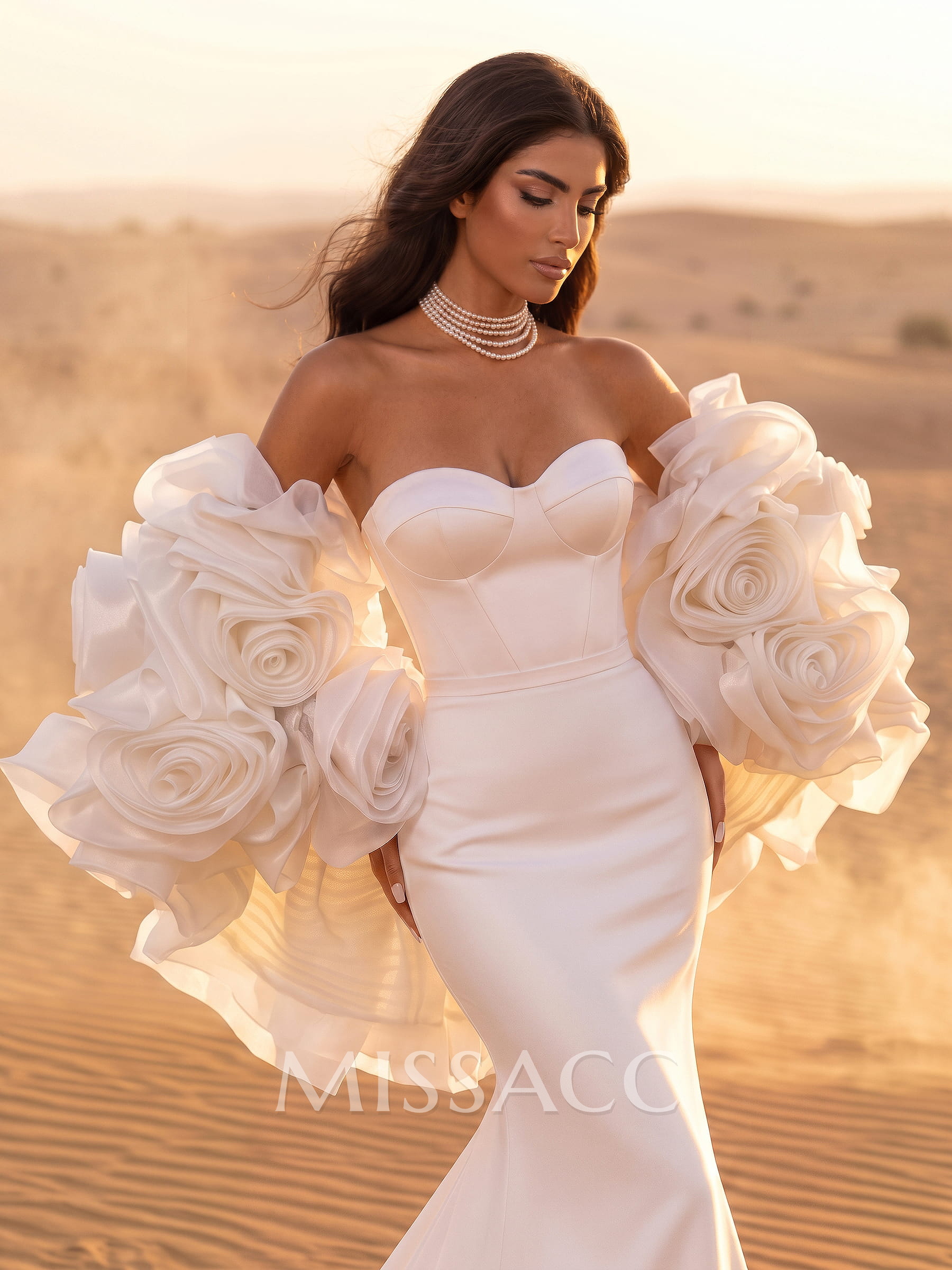 Elegant Sweetheart Mermaid Organza Wedding Dress With Chapel Train And Floral Wrap Elegant Sweetheart Mermaid Organza Wedding Dress With Chapel Train And Floral Wrap