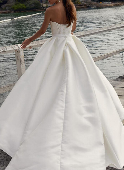 Elegant Cowl Neck Sleeveless Short/Mini/Overskirt Detachable Train Matte Satin Wedding Dresses