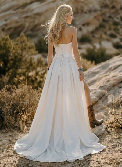 Elegant Cowl Neck Sleeveless Short/Mini/Overskirt Detachable Train Matte Satin Wedding Dresses