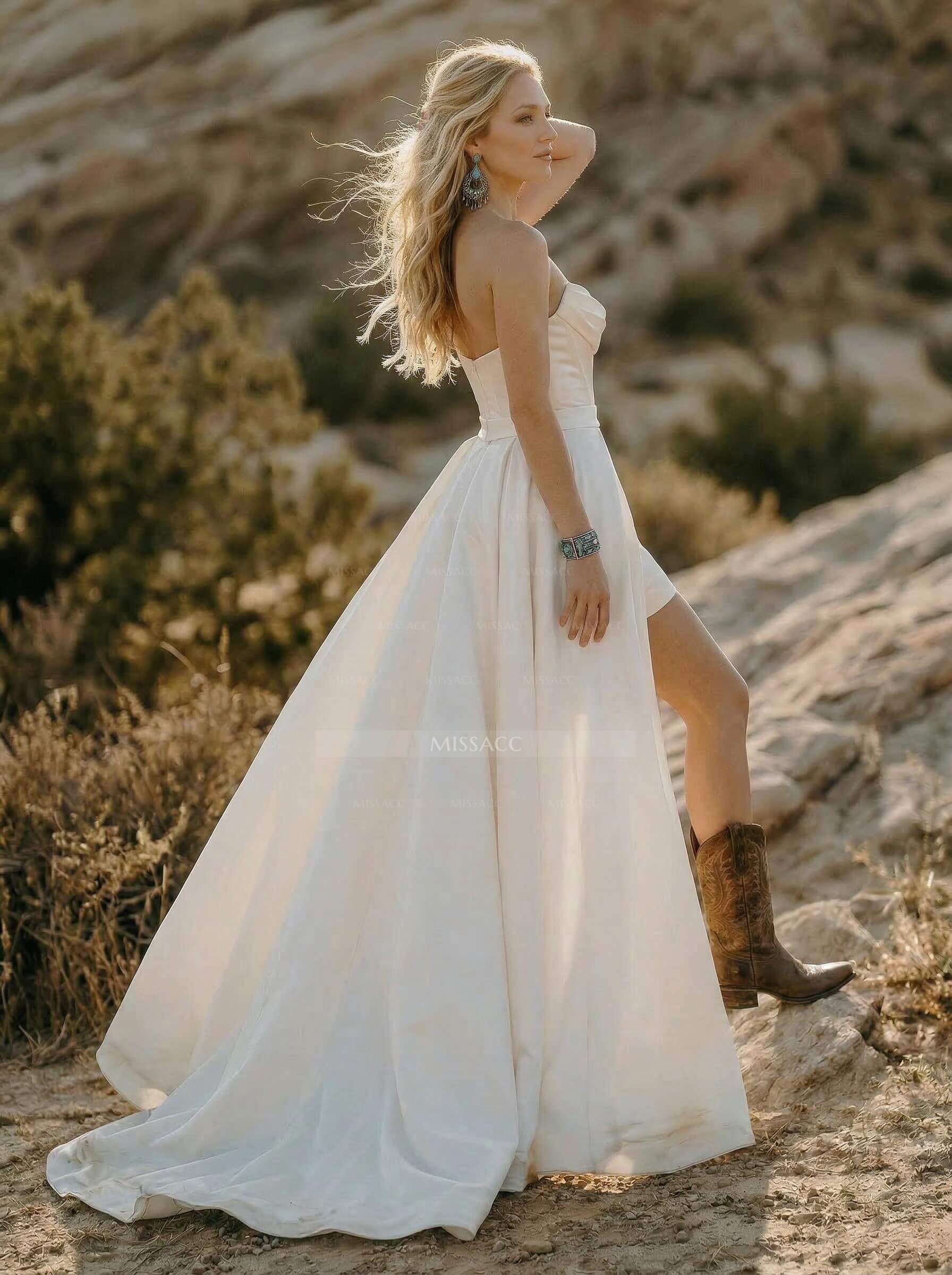 Elegant Cowl Neck Sleeveless Short/Mini/Overskirt Detachable Train Matte Satin Wedding Dresses