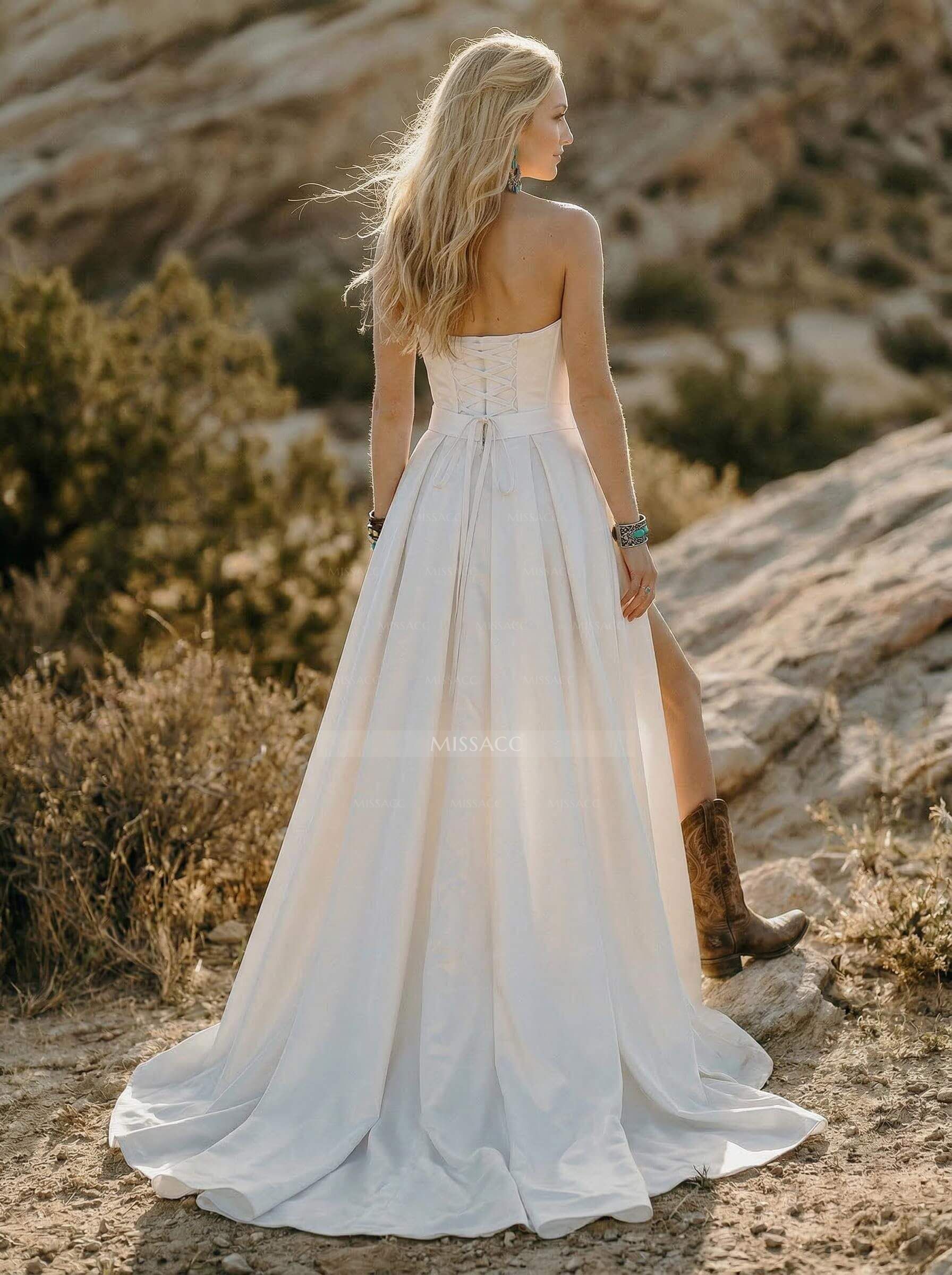 Elegant Cowl Neck Sleeveless Short/Mini/Overskirt Detachable Train Matte Satin Wedding Dresses