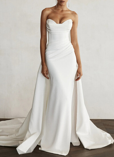 Sweetheart Sleeveless High Split Overskirt Detachable Length Elastic Satin Wedding Dresses