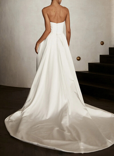 Sweetheart Sleeveless High Split Overskirt Detachable Length Elastic Satin Wedding Dresses