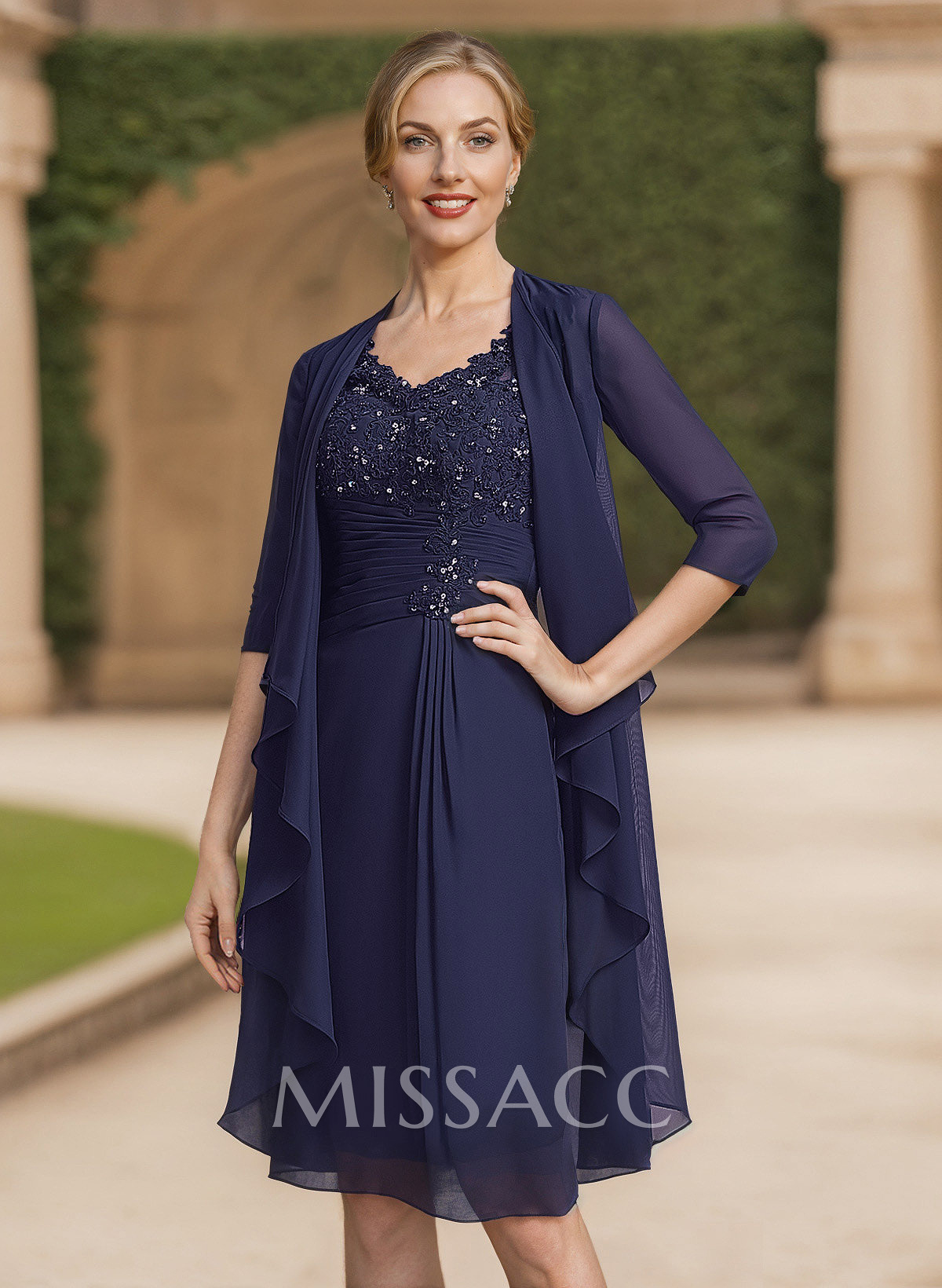 Open Front Knee-Length 3/4 Sleeves Chiffon Jacket Open Front Knee-Length 3/4 Sleeves Chiffon Jacket