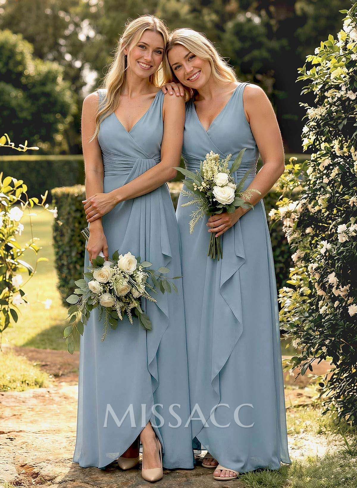 A-Line V-Neck Sleeveless Floor-Length Chiffon Bridesmaid Dress With Ruffle A-Line V-Neck Sleeveless Floor-Length Chiffon Bridesmaid Dress With Ruffle