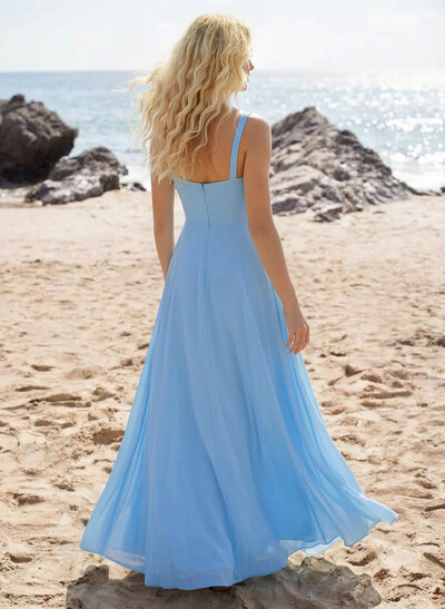 A-Line Sweetheart Sleeveless Floor-Length Elegant Chiffon Bridesmaid Dress With Split Front
