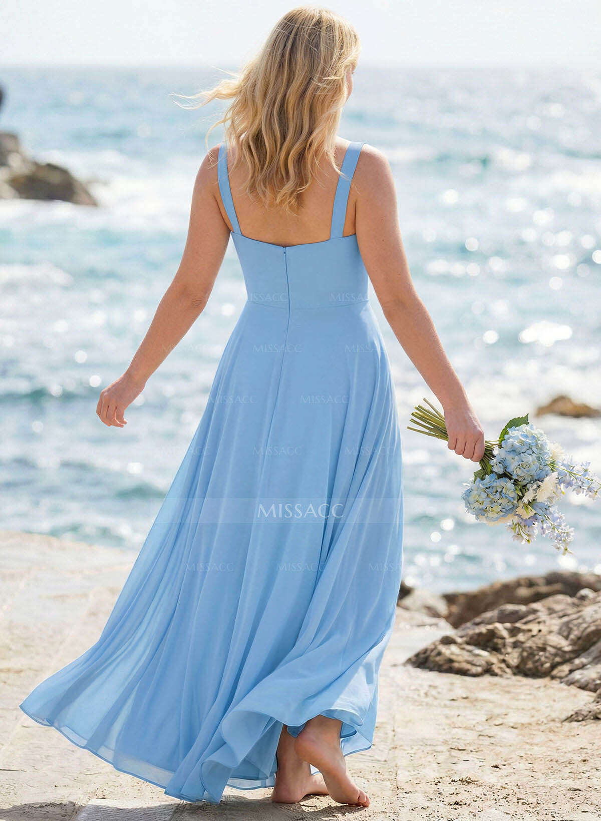 A-Line Sweetheart Sleeveless Floor-Length Elegant Chiffon Bridesmaid Dress With Split Front