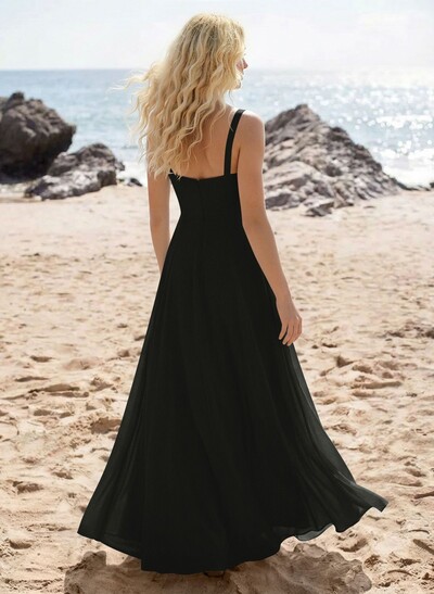 A-Line Sweetheart Sleeveless Floor-Length Elegant Chiffon Bridesmaid Dress With Split Front