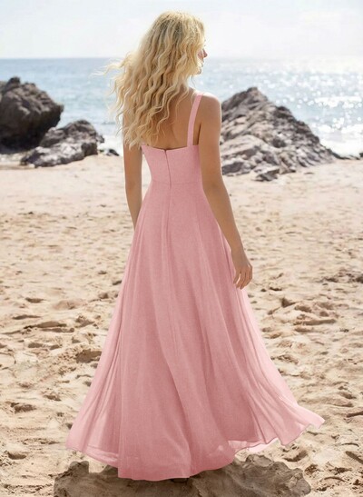 A-Line Sweetheart Sleeveless Floor-Length Elegant Chiffon Bridesmaid Dress With Split Front