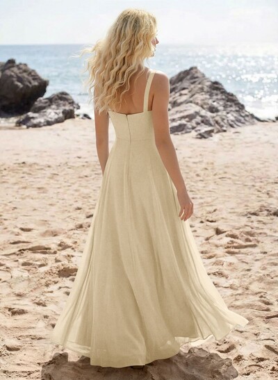 A-Line Sweetheart Sleeveless Floor-Length Elegant Chiffon Bridesmaid Dress With Split Front
