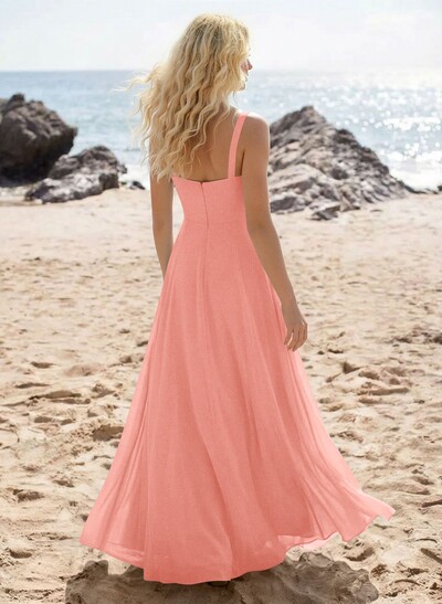 A-Line Sweetheart Sleeveless Floor-Length Elegant Chiffon Bridesmaid Dress With Split Front