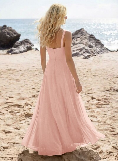 A-Line Sweetheart Sleeveless Floor-Length Elegant Chiffon Bridesmaid Dress With Split Front