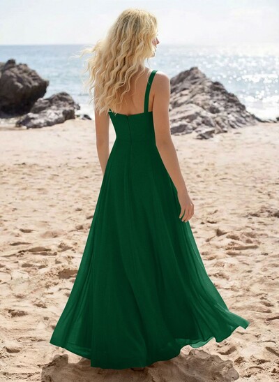 A-Line Sweetheart Sleeveless Floor-Length Elegant Chiffon Bridesmaid Dress With Split Front