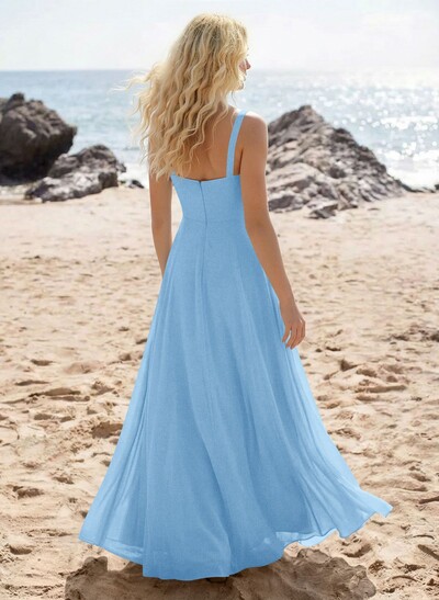 A-Line Sweetheart Sleeveless Floor-Length Elegant Chiffon Bridesmaid Dress With Split Front