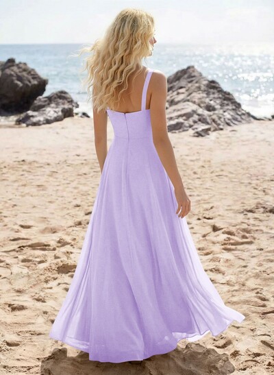 A-Line Sweetheart Sleeveless Floor-Length Elegant Chiffon Bridesmaid Dress With Split Front