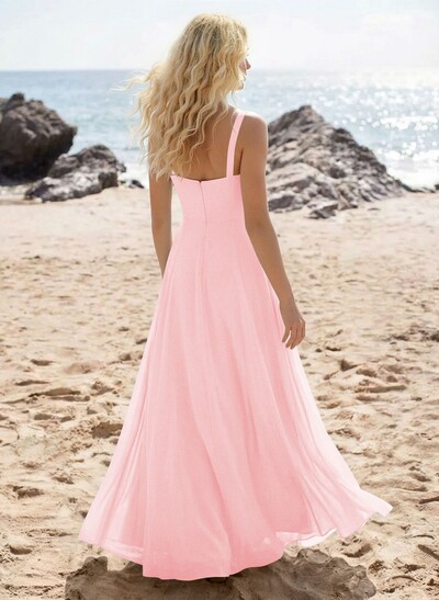 A-Line Sweetheart Sleeveless Floor-Length Elegant Chiffon Bridesmaid Dress With Split Front