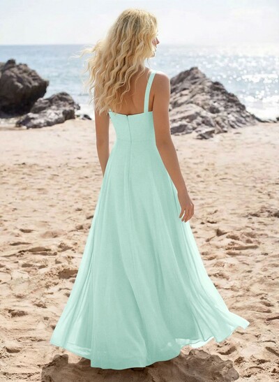 A-Line Sweetheart Sleeveless Floor-Length Elegant Chiffon Bridesmaid Dress With Split Front