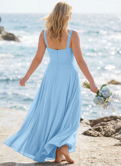 A-Line Sweetheart Sleeveless Floor-Length Elegant Chiffon Bridesmaid Dress With Split Front