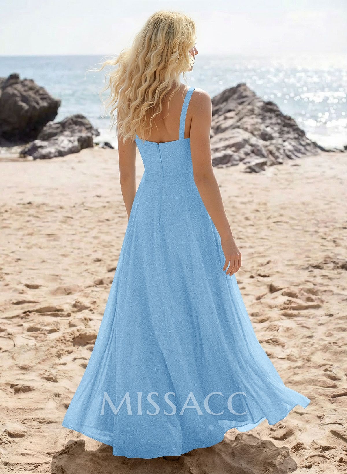 A-Line Sweetheart Sleeveless Floor-Length Elegant Chiffon Bridesmaid Dress With Split Front