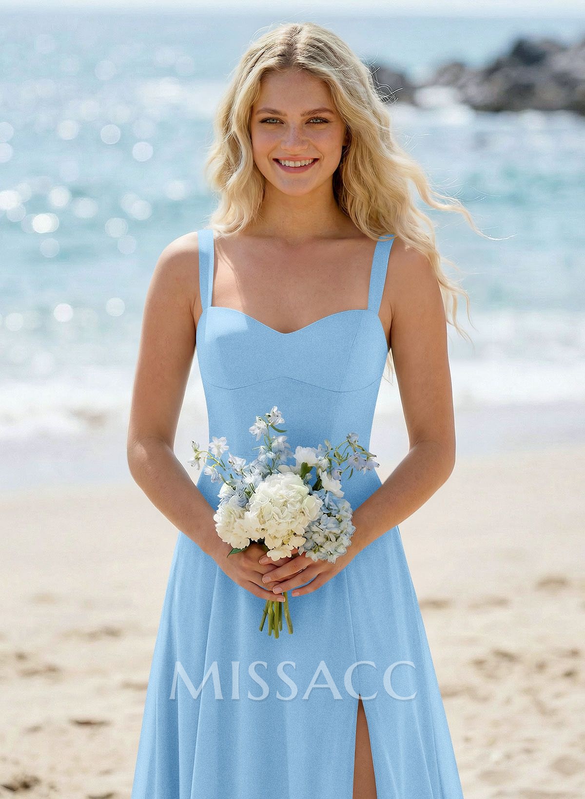 A-Line Sweetheart Sleeveless Floor-Length Elegant Chiffon Bridesmaid Dress With Split Front