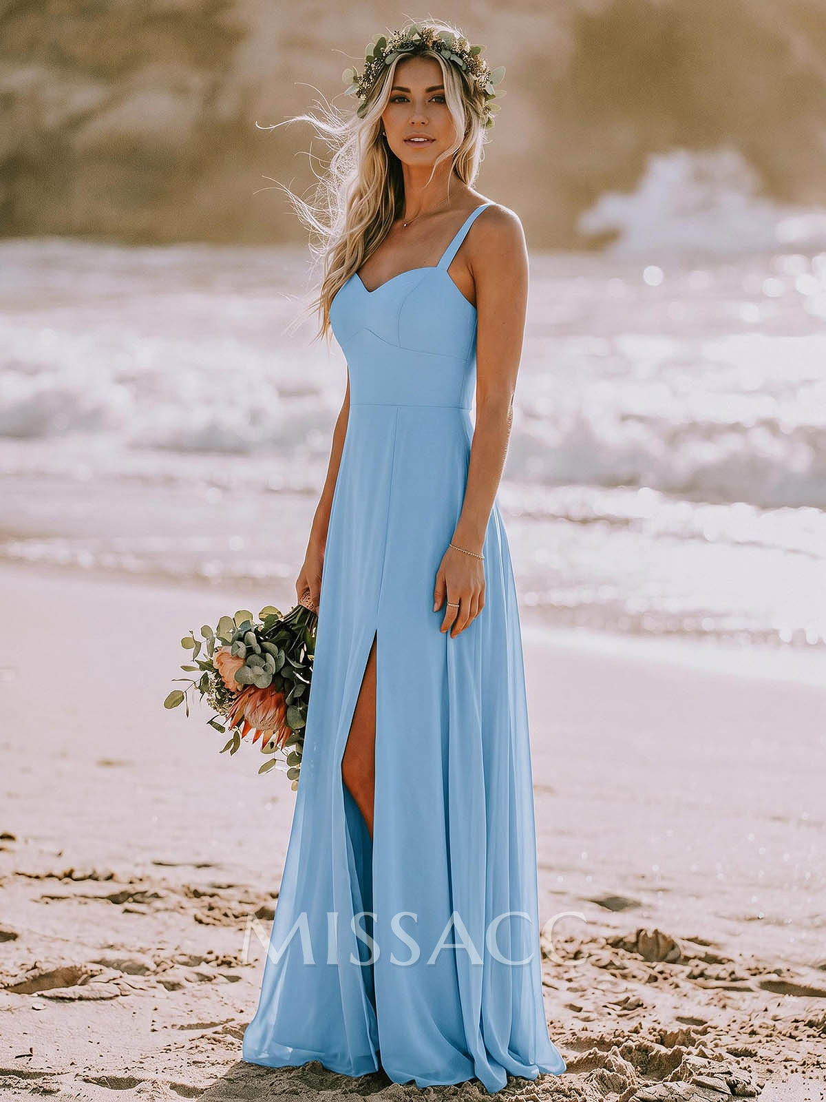 A-Line Sweetheart Sleeveless Floor-Length Elegant Chiffon Bridesmaid Dress With Split Front
