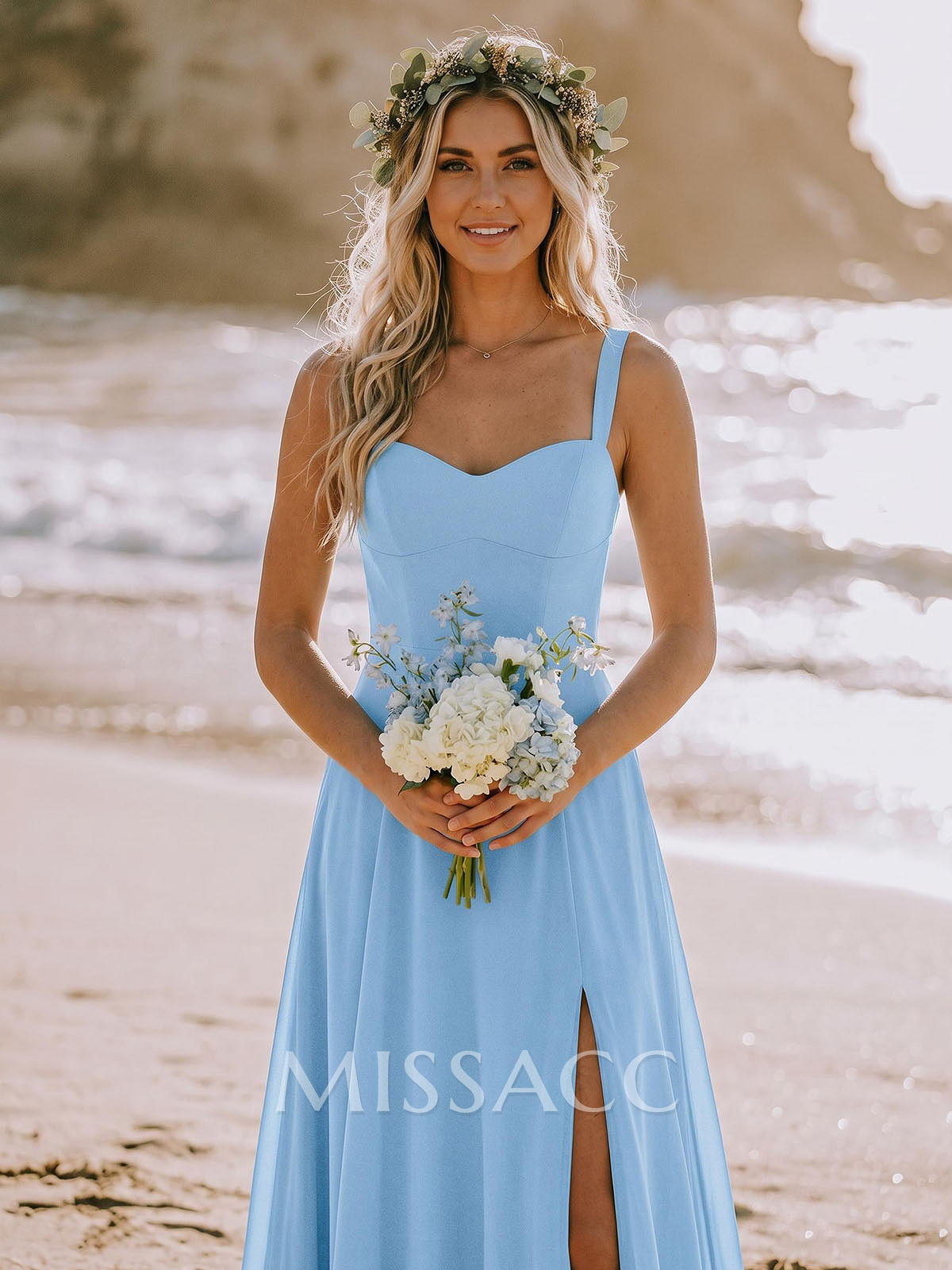 A-Line Sweetheart Sleeveless Floor-Length Elegant Chiffon Bridesmaid Dress With Split Front