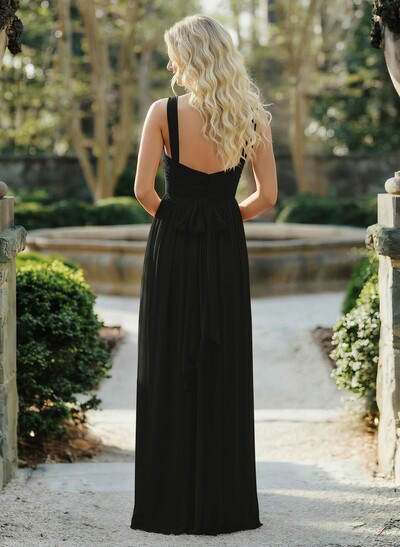 A-Line Floor-Length Halter Sleeveless Chiffon Bridesmaid Dress With Bow And Sash