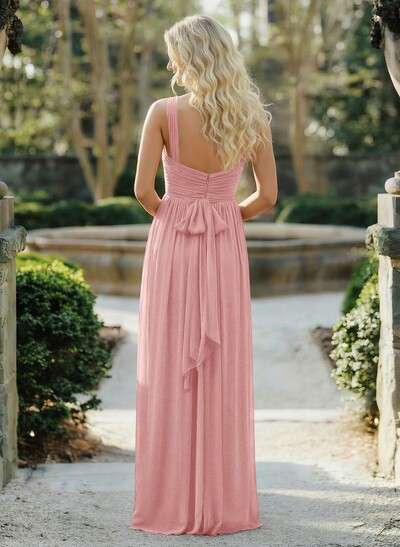 A-Line Floor-Length Halter Sleeveless Chiffon Bridesmaid Dress With Bow And Sash