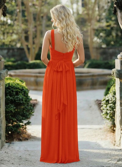 A-Line Floor-Length Halter Sleeveless Chiffon Bridesmaid Dress With Bow And Sash