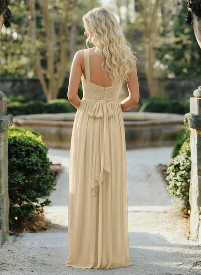 A-Line Floor-Length Halter Sleeveless Chiffon Bridesmaid Dress With Bow And Sash
