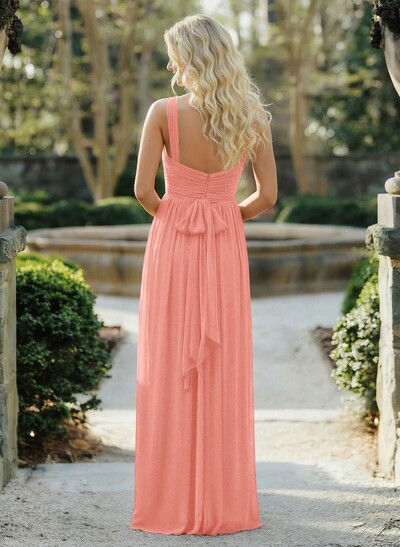 A-Line Floor-Length Halter Sleeveless Chiffon Bridesmaid Dress With Bow And Sash