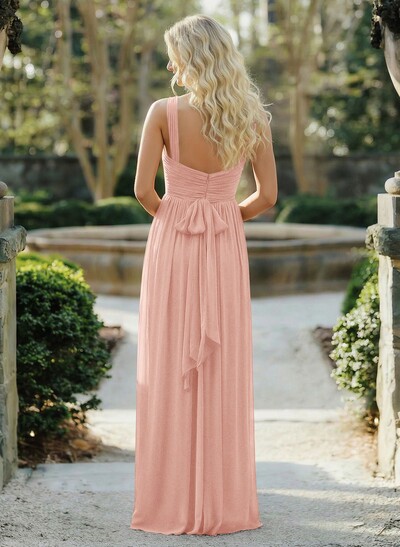 A-Line Floor-Length Halter Sleeveless Chiffon Bridesmaid Dress With Bow And Sash