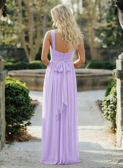 A-Line Floor-Length Halter Sleeveless Chiffon Bridesmaid Dress With Bow And Sash
