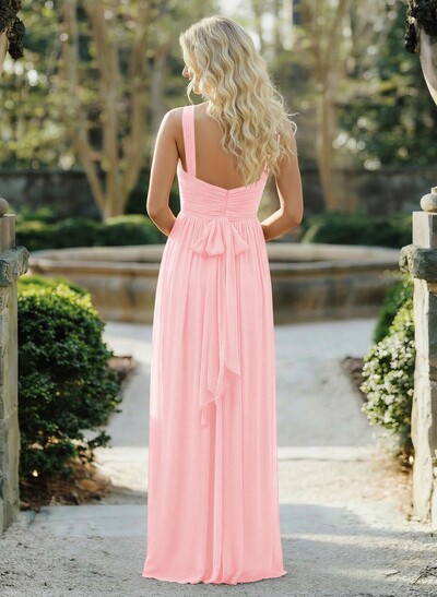 A-Line Floor-Length Halter Sleeveless Chiffon Bridesmaid Dress With Bow And Sash