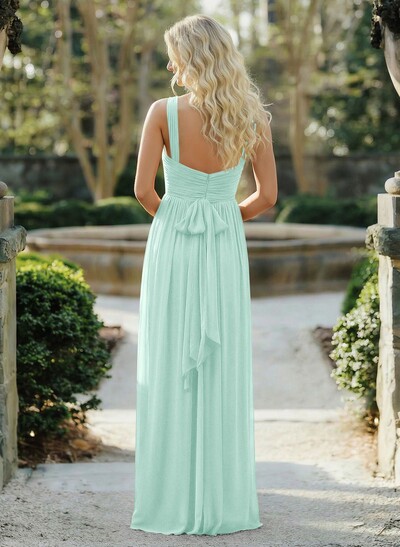 A-Line Floor-Length Halter Sleeveless Chiffon Bridesmaid Dress With Bow And Sash