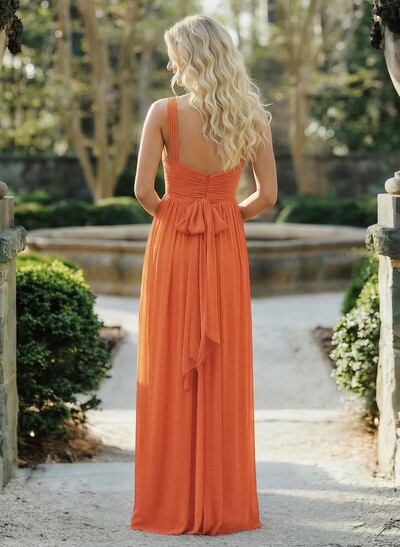A-Line Floor-Length Halter Sleeveless Chiffon Bridesmaid Dress With Bow And Sash