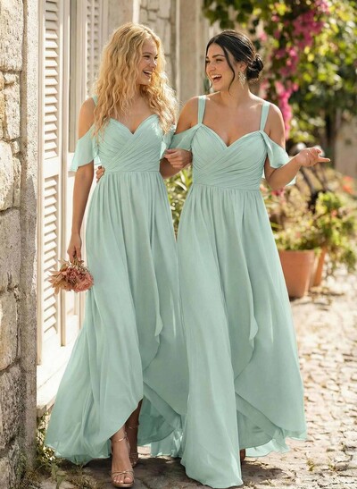 A-Line Sweetheart Sleeveless Floor-Length Chiffon Elegant Bridesmaid Dress With Ruffle