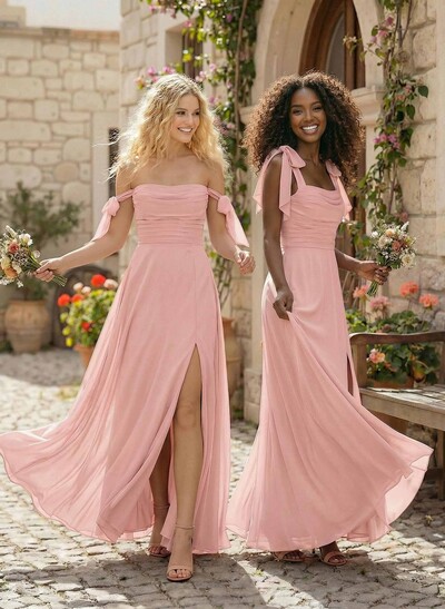 A-Line Square Neckline Sleeveless Floor-Length Chiffon Bridesmaid Dress With Split Front