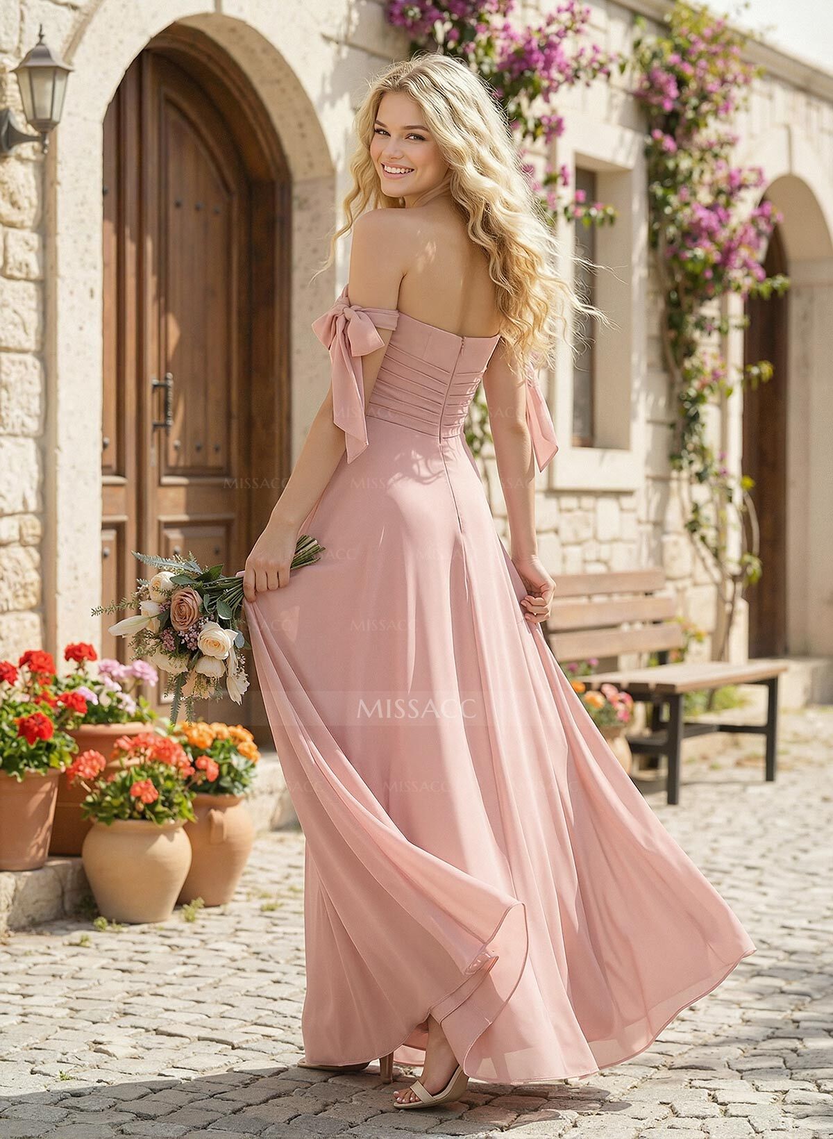 A-Line Square Neckline Sleeveless Floor-Length Chiffon Bridesmaid Dress With Split Front